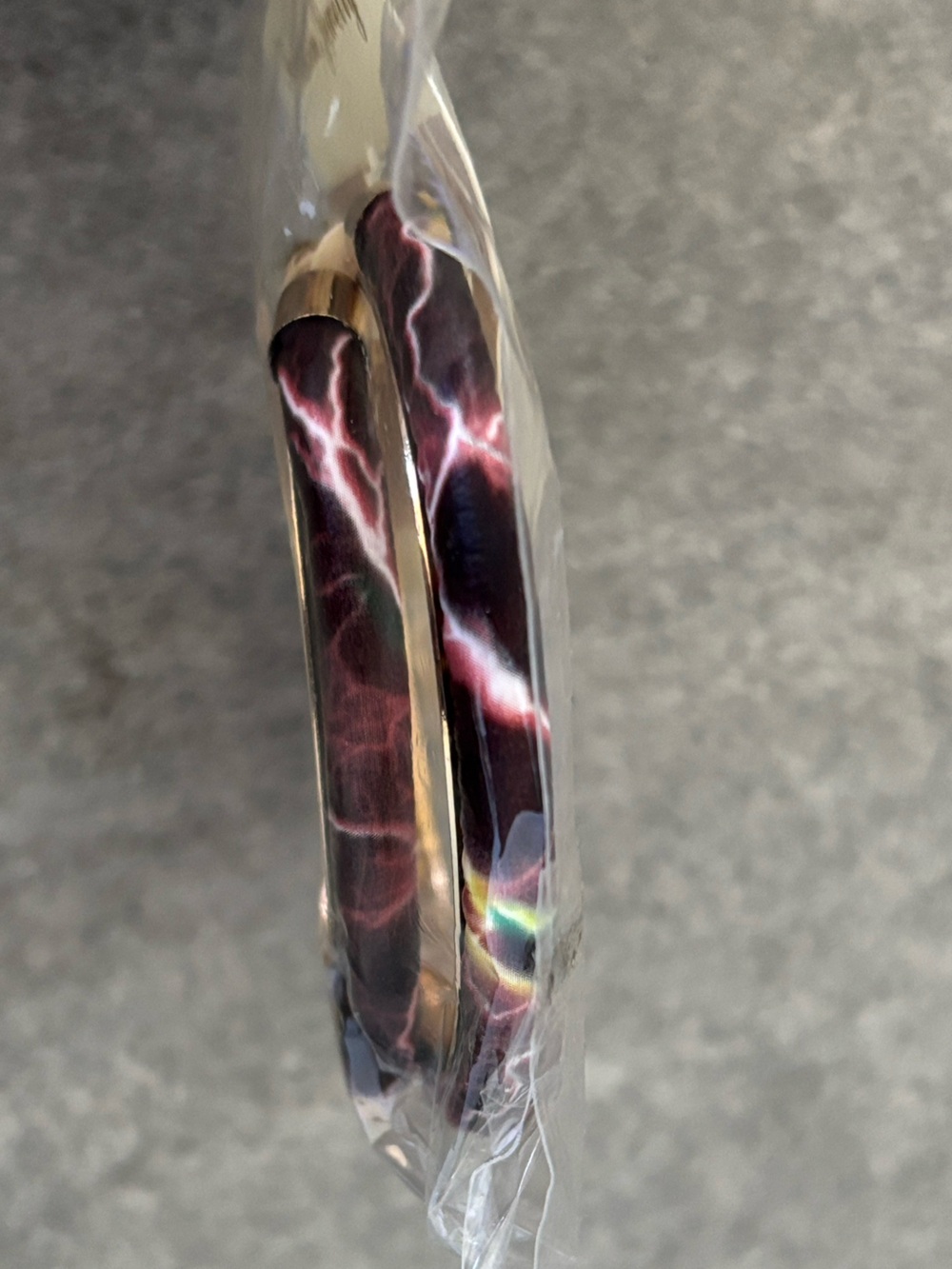 Fashion Jewelry Gold-Tone Hoop Earrings Marbled Purple Burgundy White Lightning